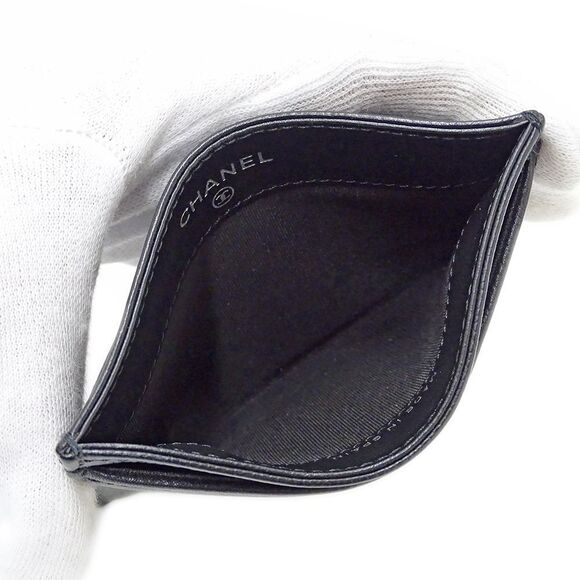 Chanel Card Case Wo Men's Caviar Skin Black Business Card Holder Commuter - Picture 4 of 9